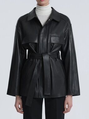 NWT Nour Hammour - Zakary - Black Leather Belted Jacket XS